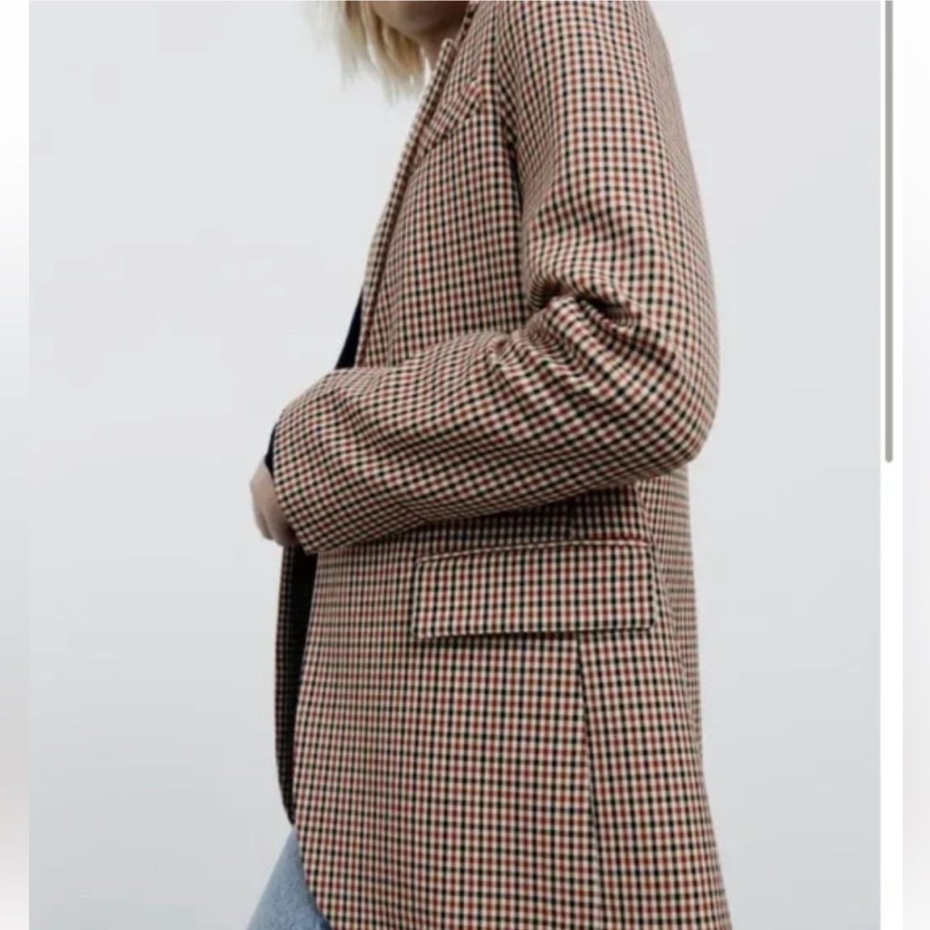 Nwot Zara Plaid Check Blazer Black/Red Small